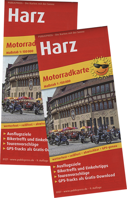 MOTORRADKARTE "HARZ" , MAßSTAB 1:150.000, GPS-TRACKS-DOWNLOAD 